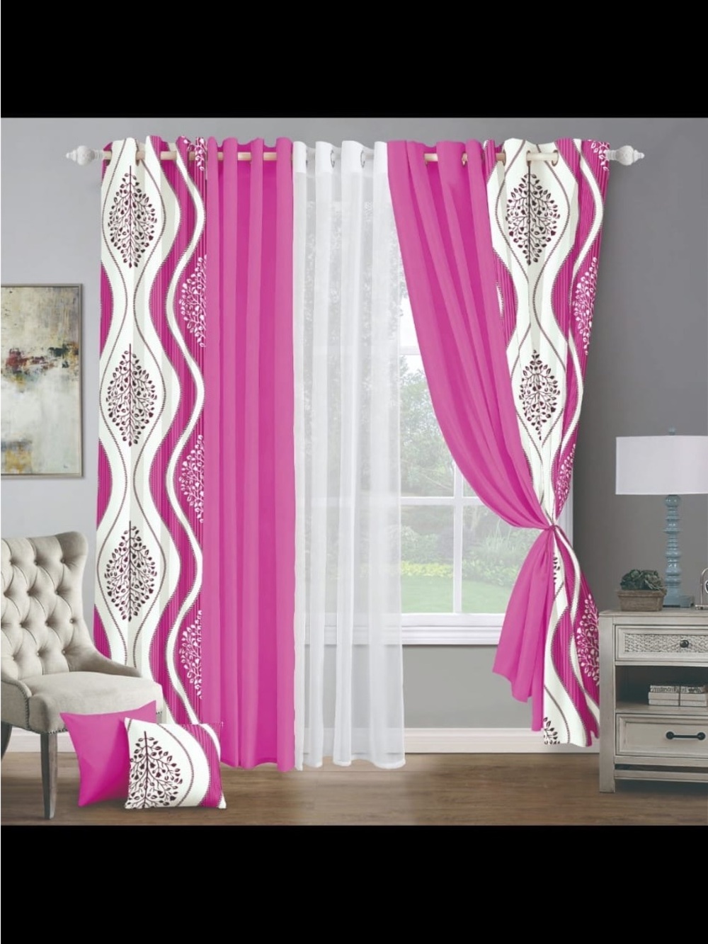 Pink Decorative Window Curtain Panel Set by